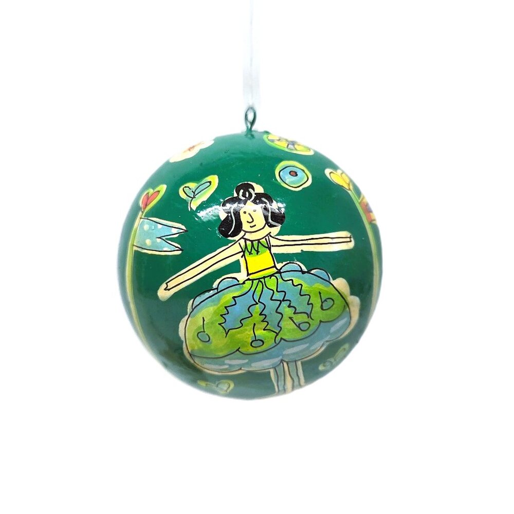 Crate & Barrel Nutcracker Suite Christmas Ornament Paper Mache Ball Ballet Green